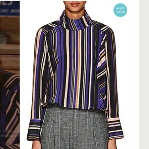 Akira Naka/Anthropologie Stripe Crepe Long Sleeve Mochneck Blouse Size 3/US8
